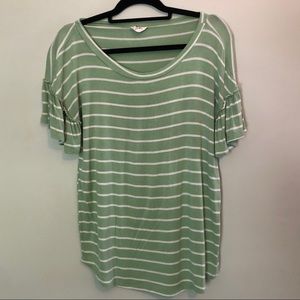 Bibi ruffled sleeve striped tee